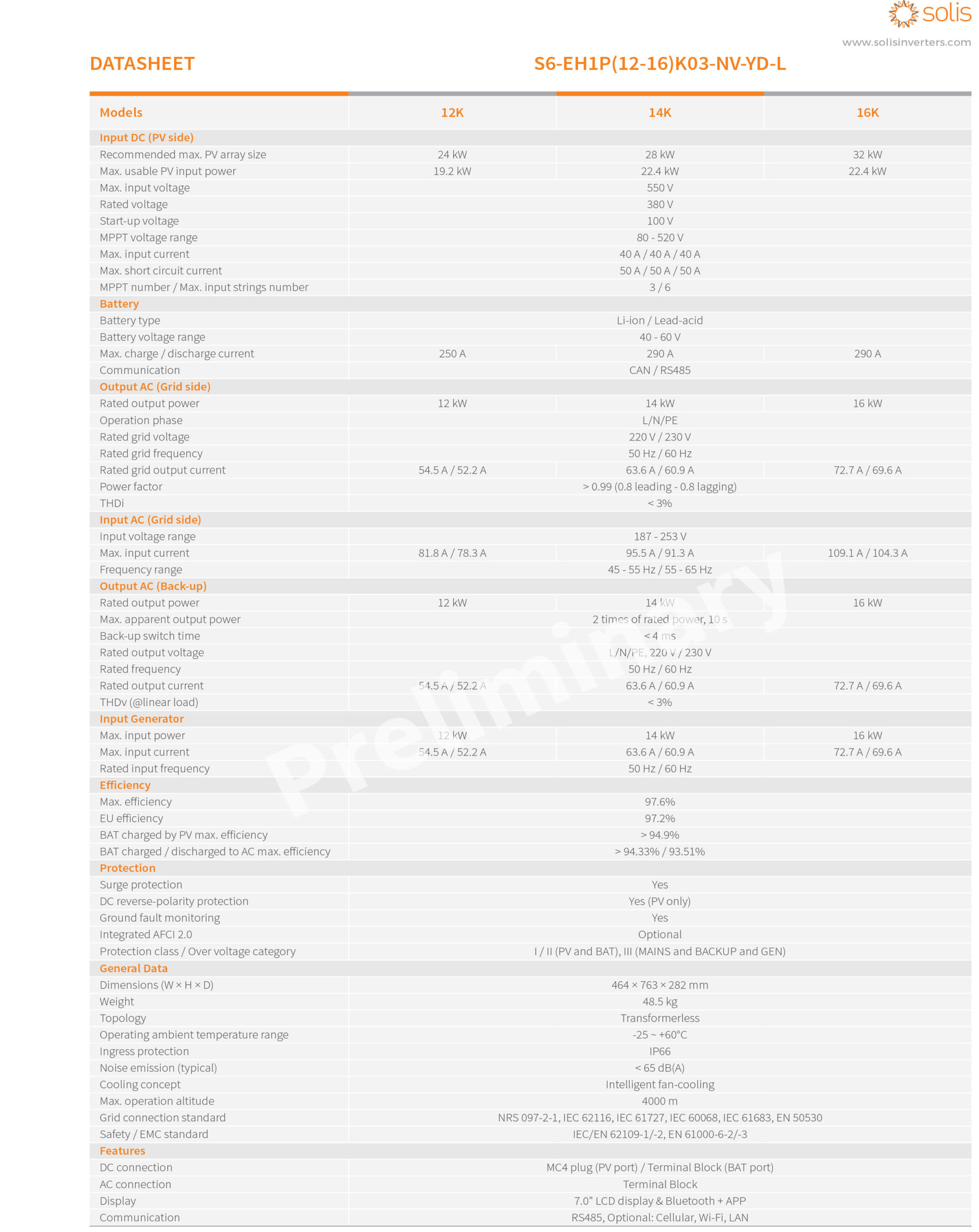 Inverter Solis 14kW Hybrid S6-EH1P14K03-NV-YD-L 1 Pha