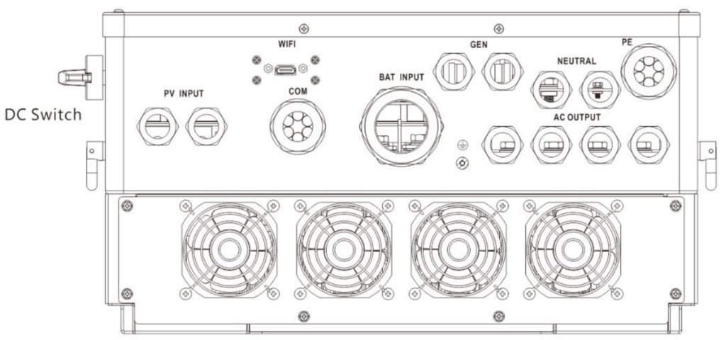 Mặt dưới Inverter LUXPOWER 12kW hybrid LXP-12K