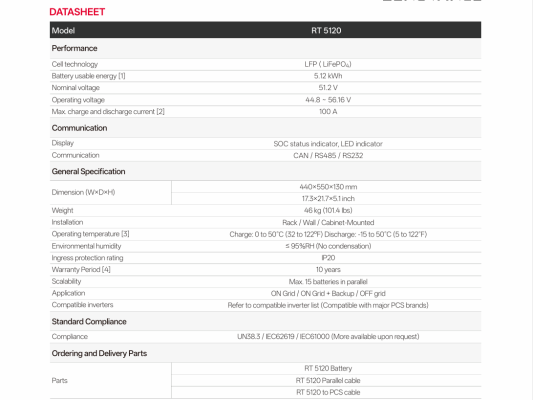 Pin lithium EENOVANCE 5.12kWh RT 5120 - áp thấp